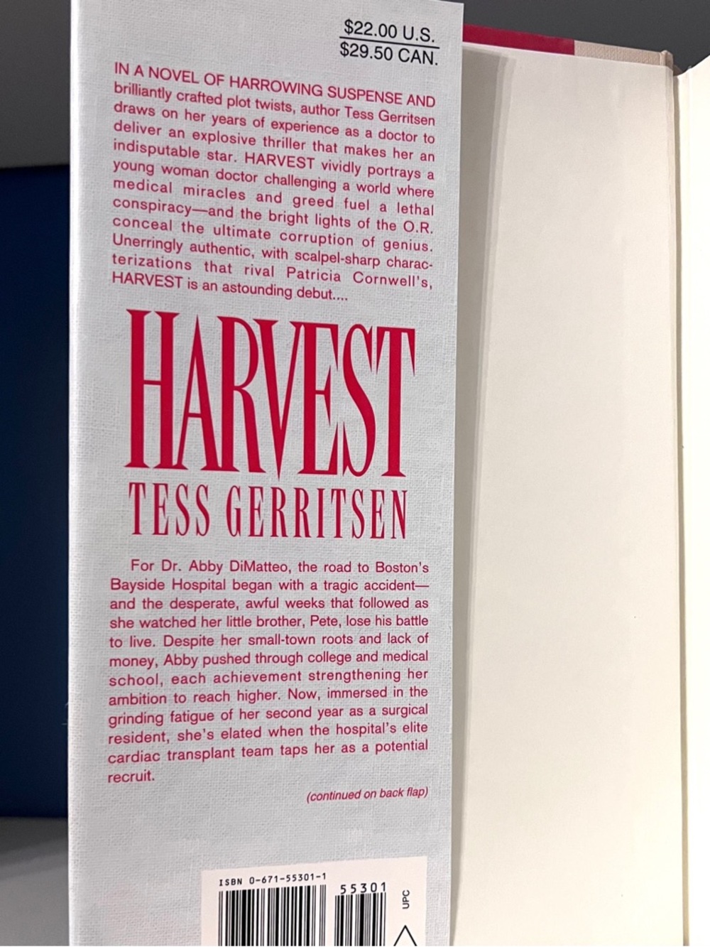 Tess Gerritsen - Harvest - First Edition 1996 Hardcover Book - Picture 3 of 8